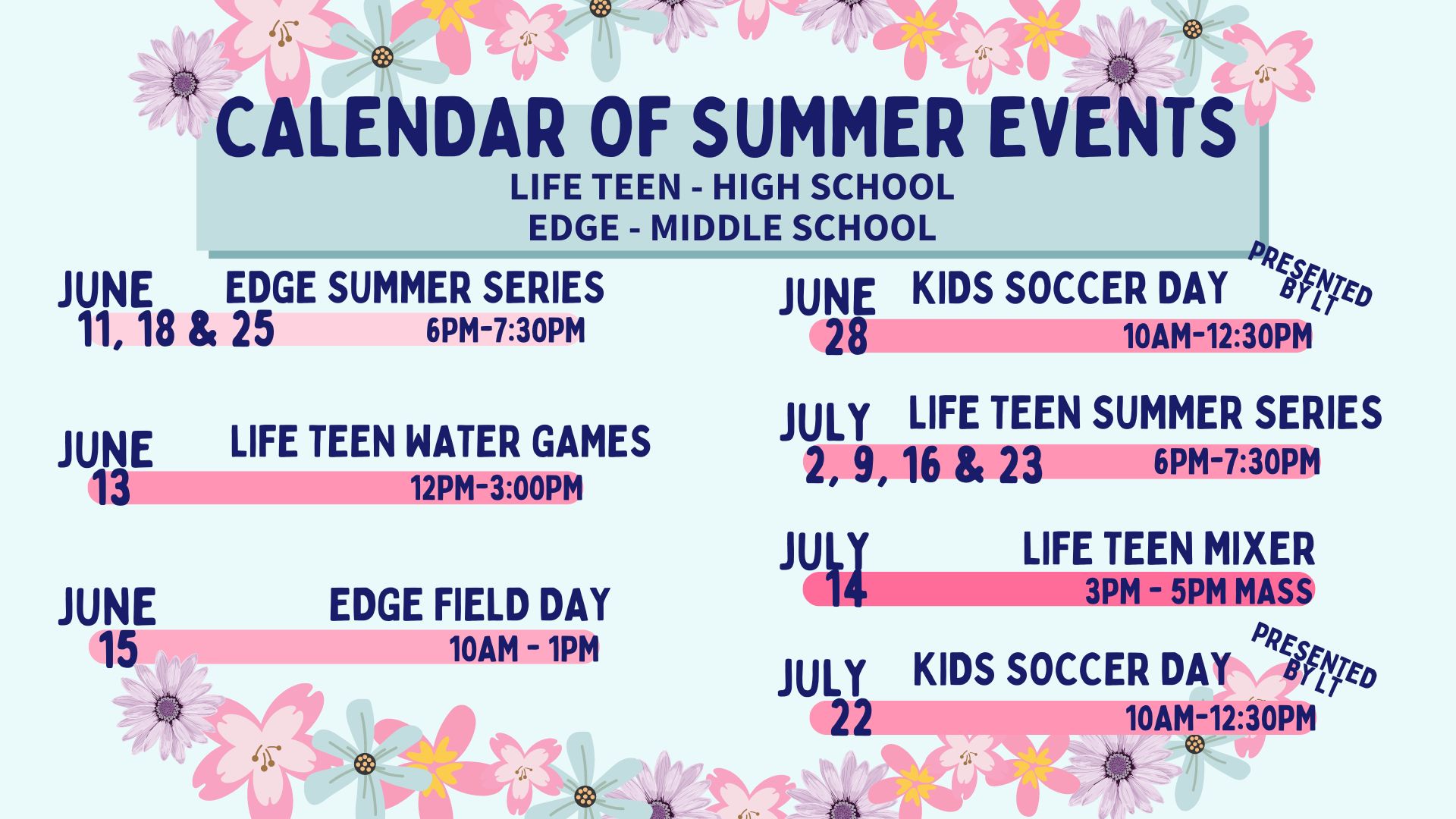Summer Events Calendar 2024 for Screens